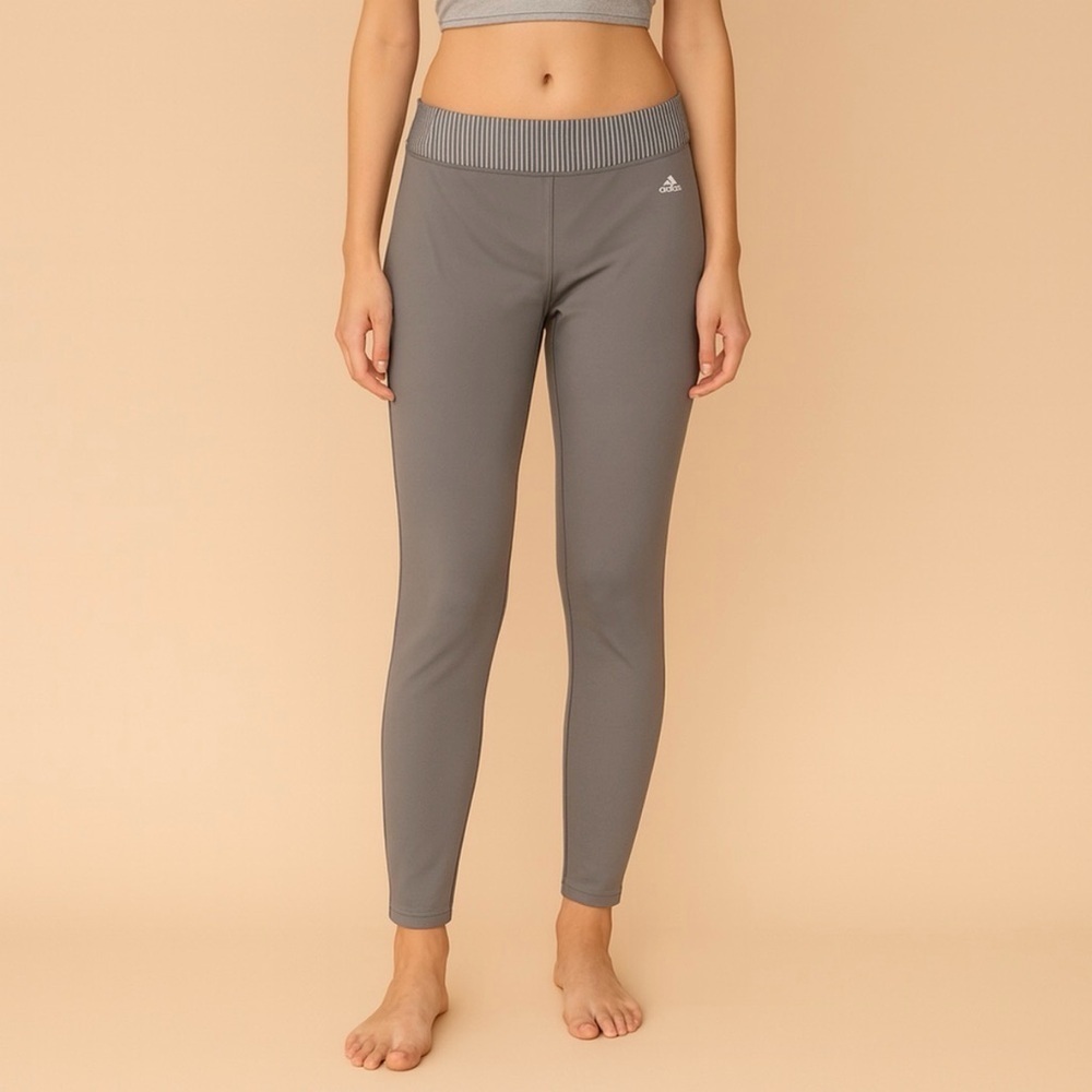 Adidas High Waisted Women's Gray Leggings with Ribbed Waste Band Size Large